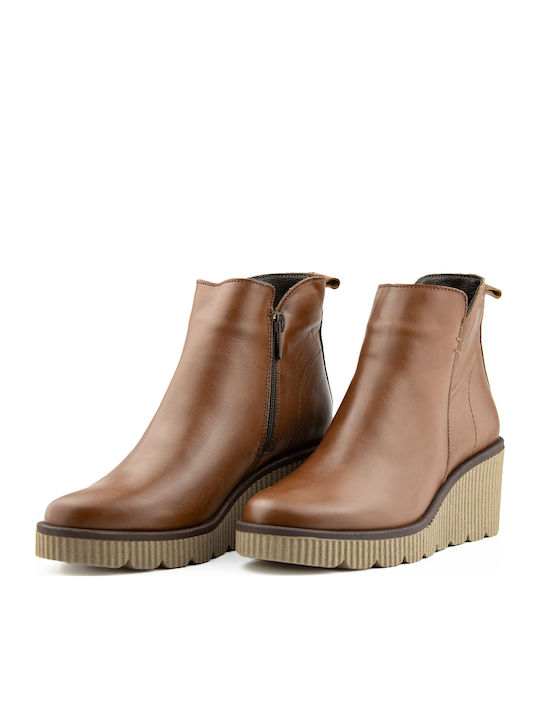 Leather Women's Ankle Boots Platform Brown