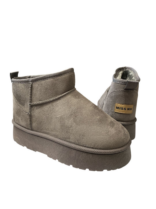 Wildleder Stiefeletten Damen mit Pelz Gray