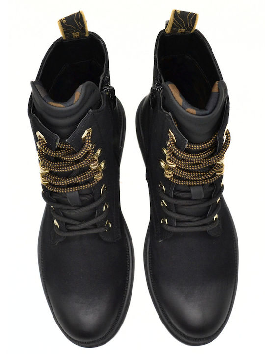 Lace Leather Women's Ankle Boots Black