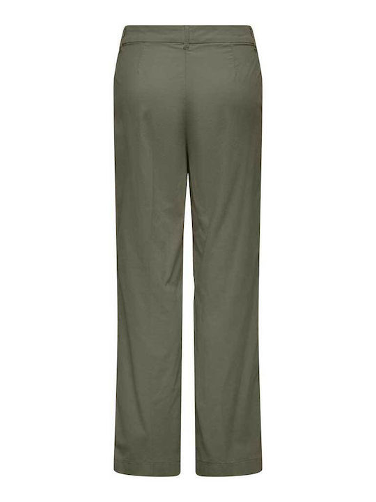 Only Women's High-waisted Cotton Trousers in Wide Line Green