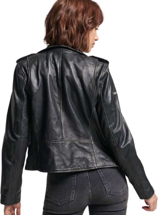 Superdry Ovin Classic Leather Jacket Leather Black