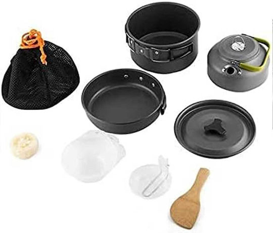 Queta 5124620 Camping Cookware Set 10 Pieces Portable Tableware Set Aluminum No Bra Cooking Outdoor Set FDA Certification Consisting of Pot Pan Kettle Various Cooking Accessories Ideal for Travel Camping Caravans