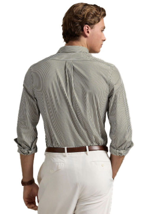 Long-sleeved Cotton Shirt Striped Green/white