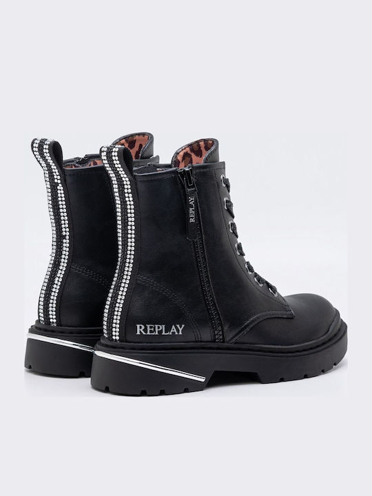 Joplin Lederne Kinderstiefel mit Schnürsenkeln Schwarz