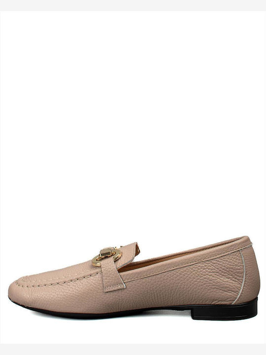 Leather Women's Loafers in Beige Color