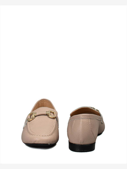 Leather Women's Loafers in Beige Color