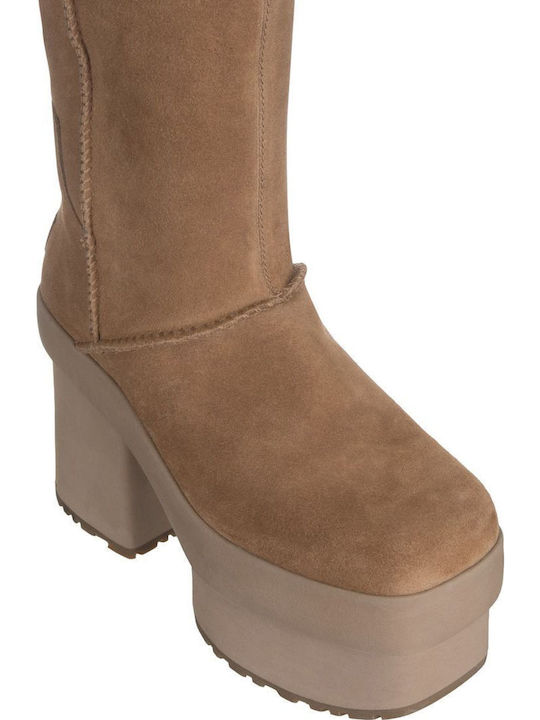 Suede High Heel Women's Boots New Heights Platform Xtra Brown