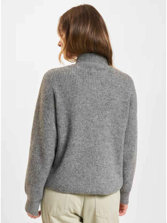 Only Long Women's Knitted Cardigan with Zipper Grey