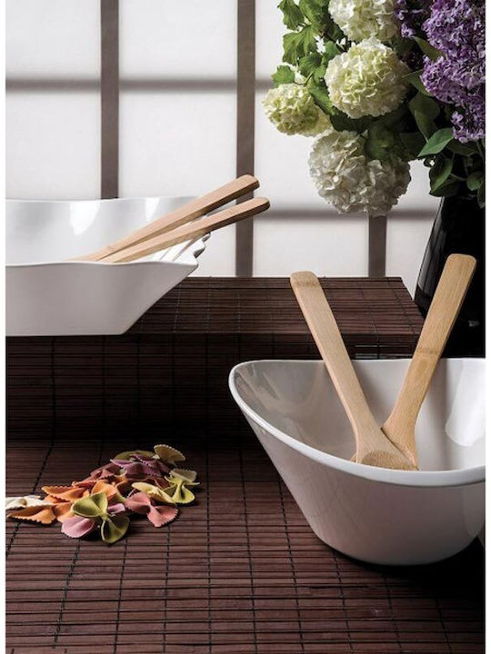 Cryspo Trio Square Porcelain Salad Bowl with Salad Spoons White 28x28x10cm 3pcs