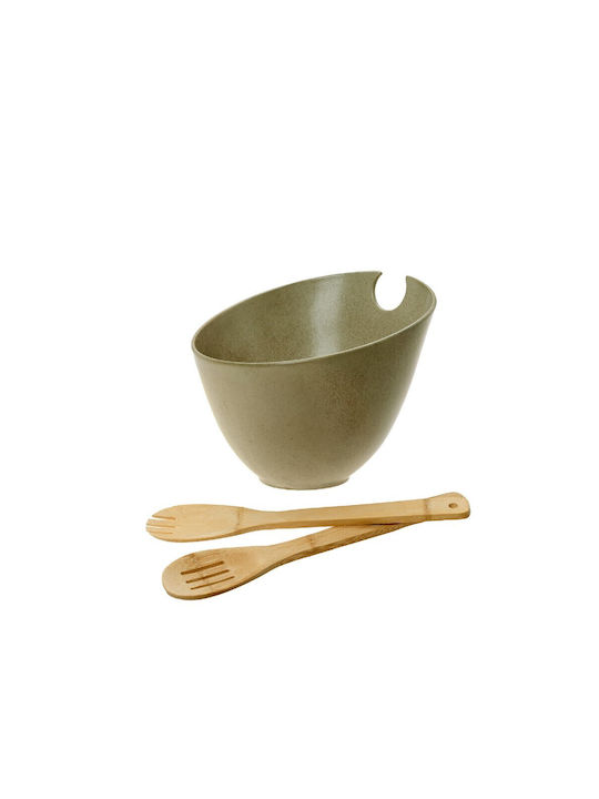 Cryspo Trio Porcelain Salad Bowl with Salad Spoons Green 24x20cm