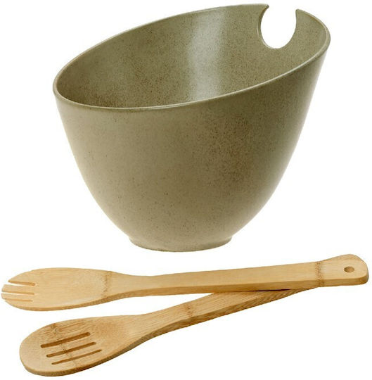 Cryspo Trio Porcelain Salad Bowl with Salad Spoons Green 24x20cm