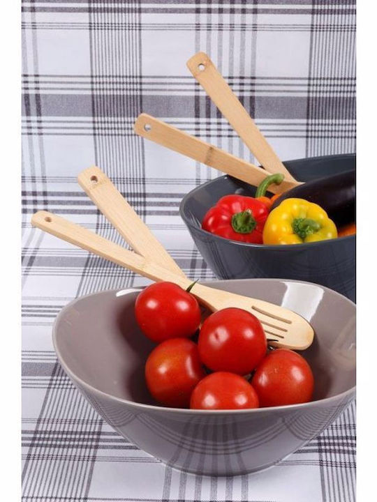 Cryspo Trio Bamboo Porcelain Salad Bowl with Salad Spoons Beige Grey 29x11.5x11cm 3pcs