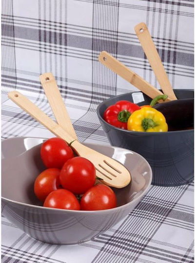 Cryspo Trio Bamboo Σαλατιέρα με Κουτάλες από Πορσελάνη Beige Grey 29x11.5x11cm 3τμχ