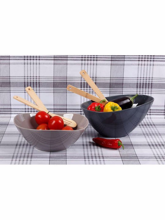 Cryspo Trio Bamboo Porcelain Salad Bowl with Salad Spoons Beige Grey 29x11.5x11cm 3pcs
