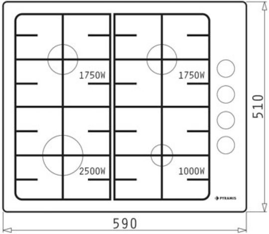 Pyramis 733071 Natural Gas Cooktop Autonomous 59x51εκ.