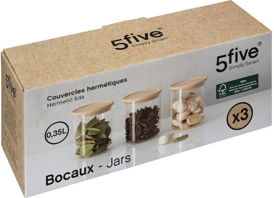 Set of 3 General Use Glass Transparent Jars with Airtight Lid 350ml 3pcs