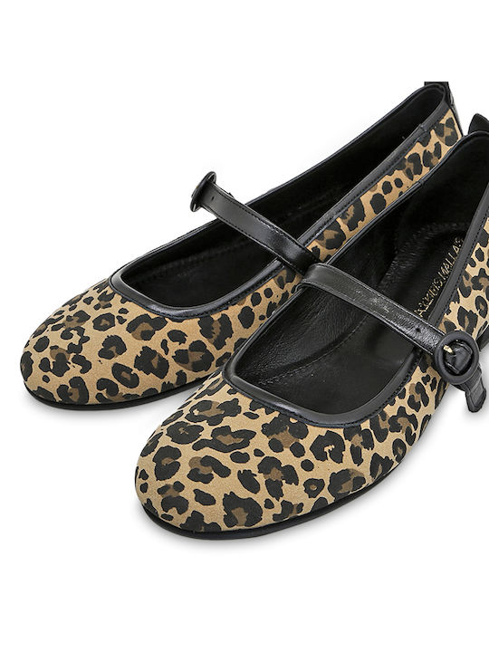 Synthetic Leather Leopard Ballerinas Beige