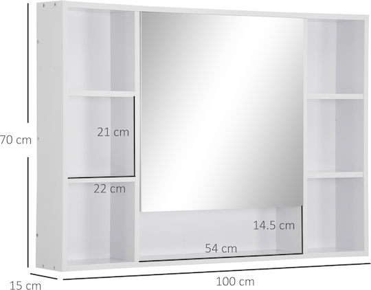 Kleankin Rectangular Bathroom Mirror made of MDF with Shelf 100x15cm White