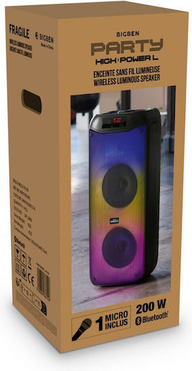 Karaoke Lautsprecher mit Kabelgebundenem Mikrofon und Lichteffekten PARTY High Power Box L PARTYBTHPL Schwarz