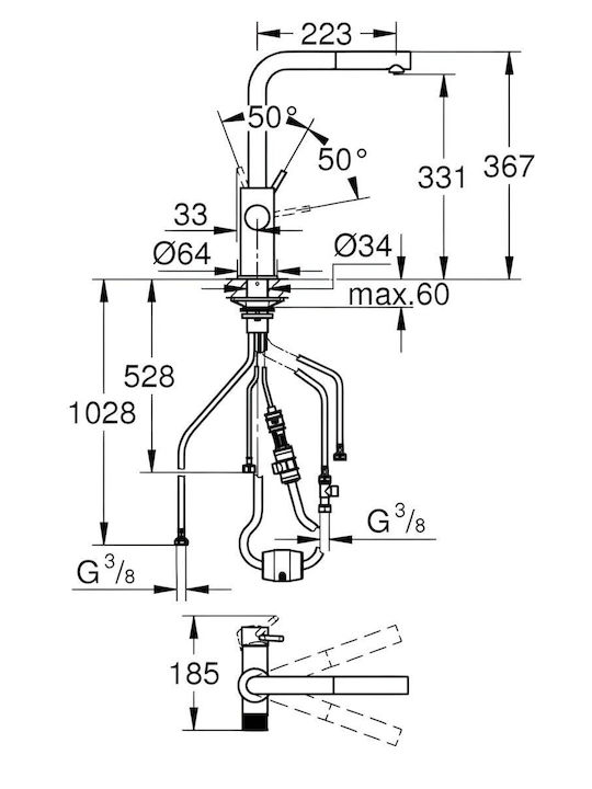 Grohe Pure Minta Kitchen Faucet Counter with Pull-Out Spray Silver