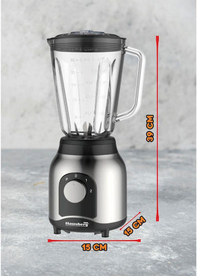 Hausberg Μπλέντερ με Γυάλινη Κανάτα 1.5 lt 400W Inox HB7762