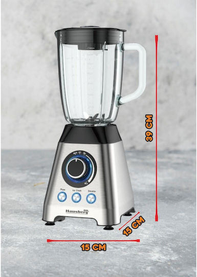 Hausberg Μπλέντερ με Γυάλινη Κανάτα 1.8 lt 1200W Inox HB7764