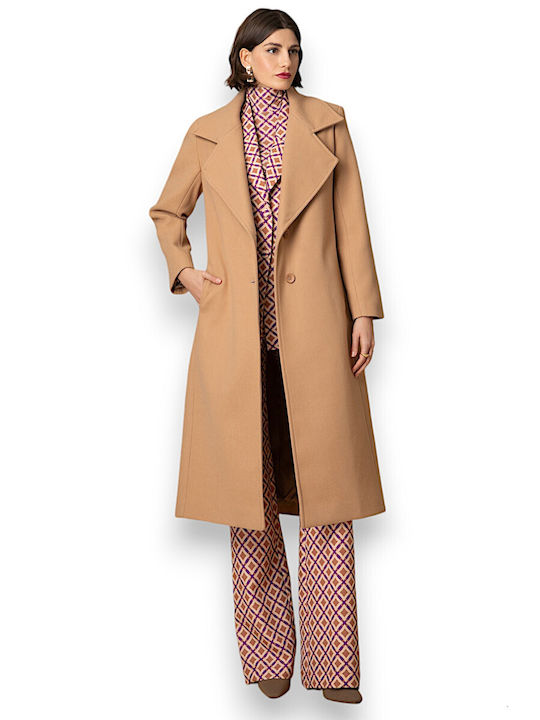 Moutaki Women's Coat with Buttons Camel