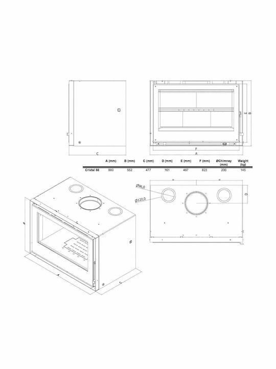 C&A Chama Cristal 88 Kaminofen Kassette Holz 10.5kW Gerade mit einer zu öffnenden Tür Geschlossenes Ausdehnungsgefäß