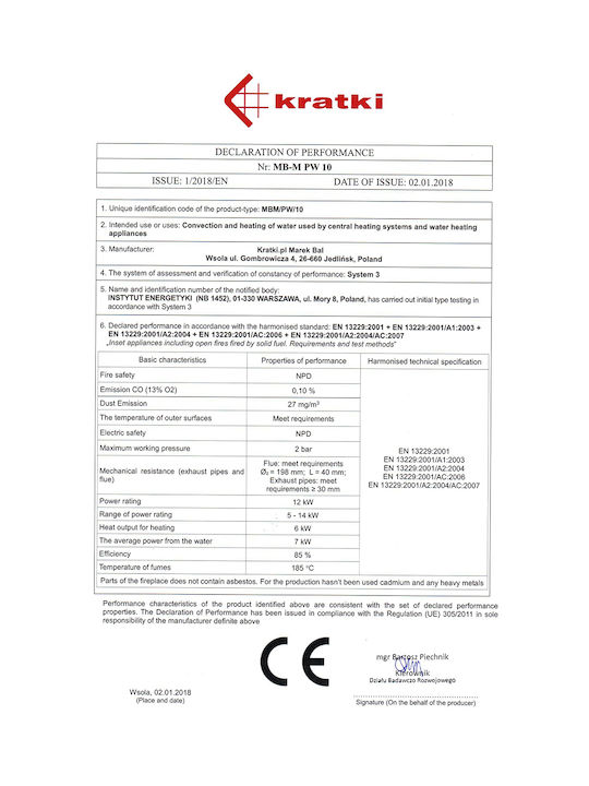 Kratki MBM PW 10 L BS W Kaminofen Holz Heizkörper 12kW Linke Ecke mit einer zu öffnenden Tür Geschlossenes Ausdehnungsgefäß