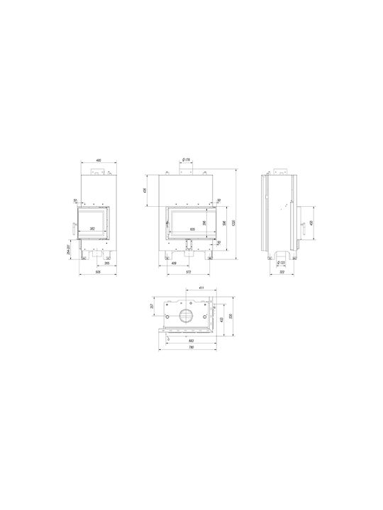 Kratki MBM PW 10 P BS W Wood Fireplace Insert Radiator with Right Corner Window 12kW Closed Expansion Tank