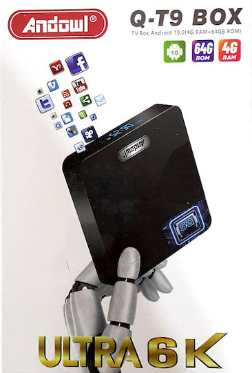 Andowl TV Box Q-T9 Q-T9 4K UHD with WiFi USB 3.0 4GB RAM and 64GB Storage Space with Operating System Android 10.0
