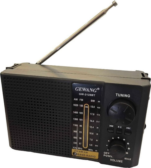 2128BT Retro Portable Radio Solar with Bluetooth and USB Black