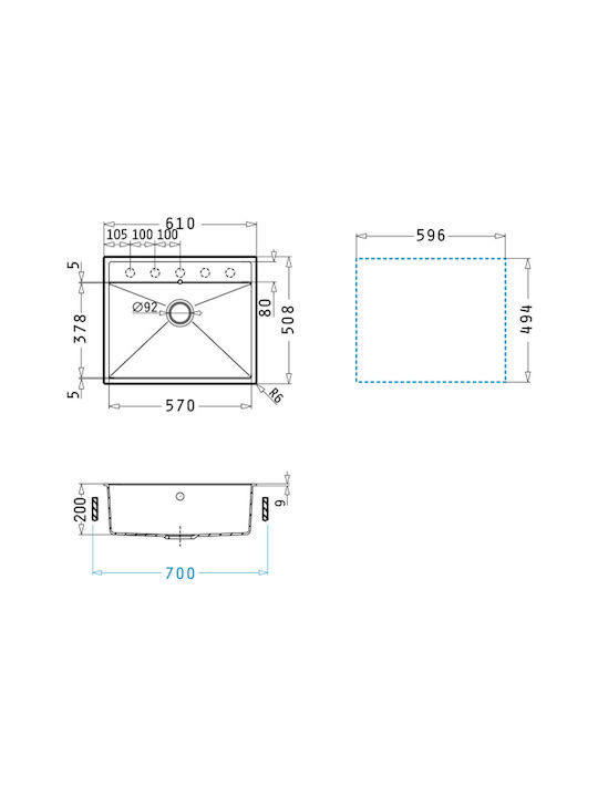 Pyramis Ithaka 1b 070246811 Drop-In Мивка от Синтетичен Гранит Ш61xД51см Бежов