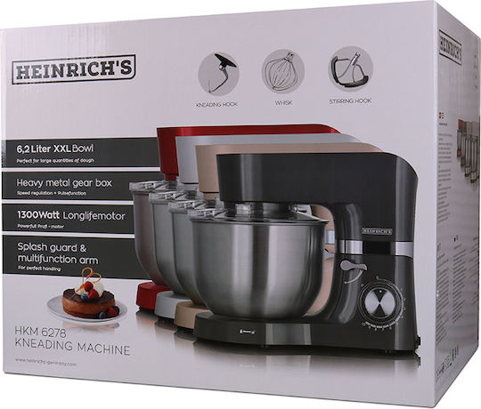 Heinrich's KM 6278 Stand Mixer 1300W with Stainless Mixing Bowl 6.5lt Silver-Metal