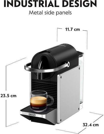 De'Longhi Pixie Pod Coffee Machine for Capsules Nespresso Pressure 19bar with Milk Frother Silver