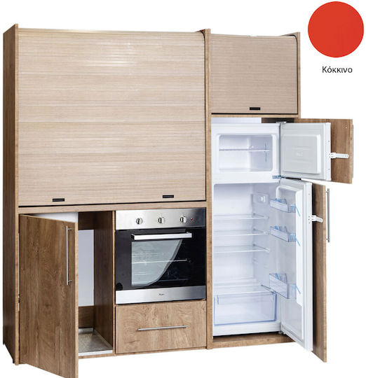 Silver ΚΣ190 Kitchenette with Right Sink Bowl 190x65x204cm Red με Μεγάλο Ψυγείο & Φούρνο