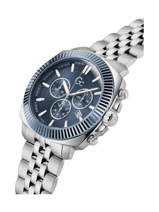 GC Watches Men's Watch 44mm Chronograph Battery with Silver Metal Bracelet