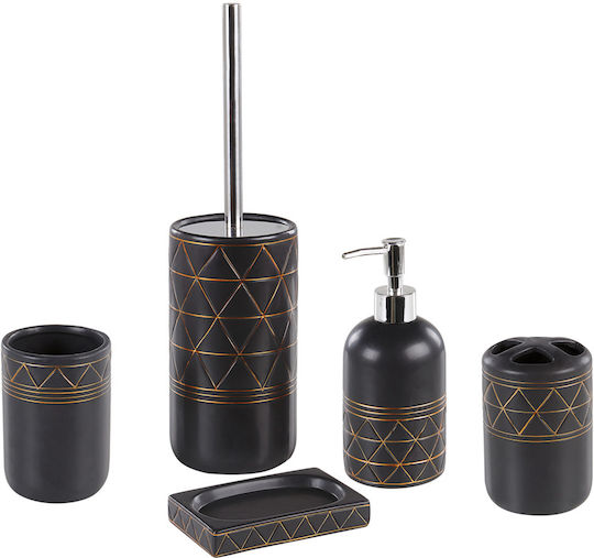 Beliani Badezimmer-Accessoire-Set Keramik Schwarz 5Stück Beliani Badezimmer-Accessoire-Set Keramik Schwarz 5Stück