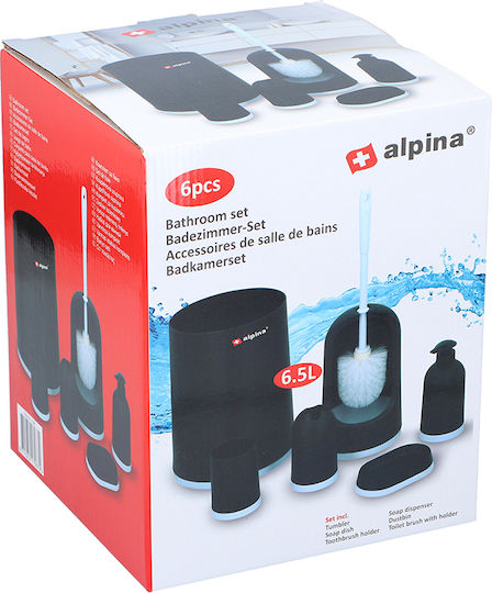Alpina Appliances Σετ Αξεσουάρ Μπάνιου Πλαστικό Μαύρο 6τμχ