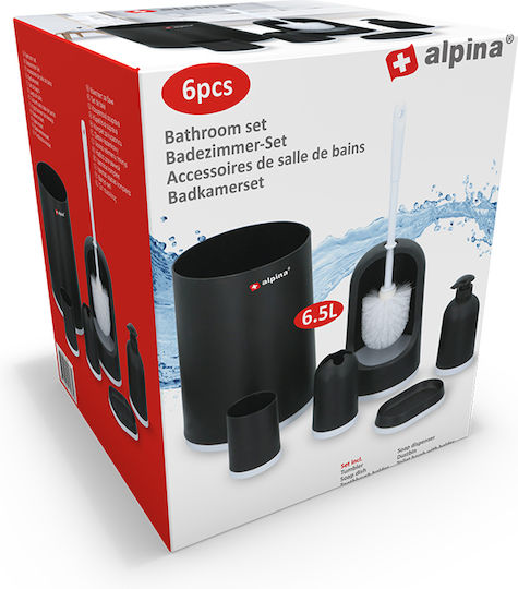 Alpina Appliances Σετ Αξεσουάρ Μπάνιου Πλαστικό Μαύρο 6τμχ