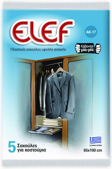 Elef Πλαστική Κρεμαστή Σακούλα Αποθήκευσης Κουστουμιών 65x100cm 5τμχ