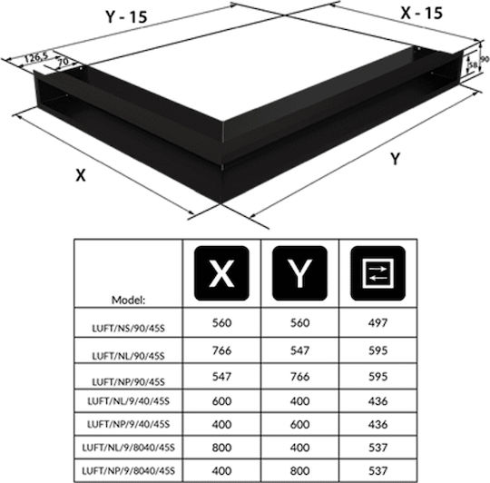 Kratki Γωνιακή Περσίδα Τζακιού 40x60x9cm Γκρι