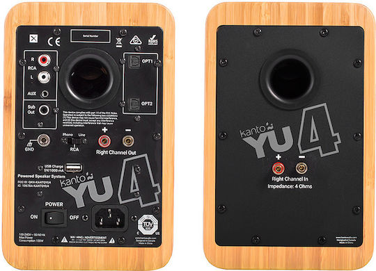 Kanto YU4 Ζεύγος Ηχείων Hi-Fi Βιβλιοθήκης 70W Bamboo