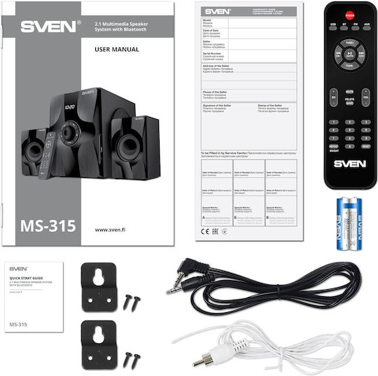 Sven Ηχοσύστημα 2.1 MS-315 SV-020880 με Digital Media Player και Bluetooth Μαύρο