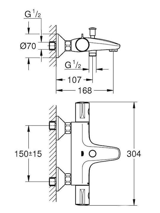 Grohe Grohtherm 800 Αναμεικτική Μπαταρία Μπανιέρας Θερμοστατική Ασημί