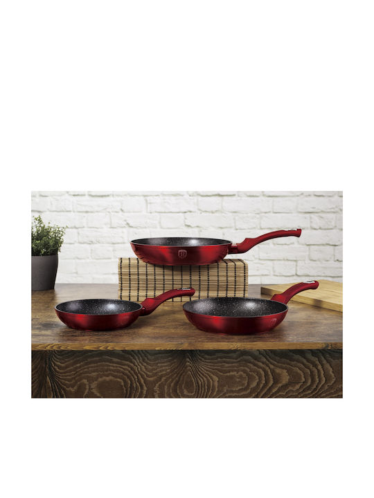 Berlinger Haus Metallic Line Σετ Τηγάνια από Αλουμίνιο Burgundy Collection με Επίστρωση από Πέτρα 3τμχ