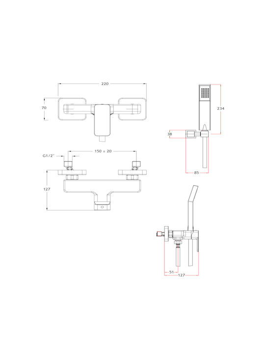 Eurorama Quadra Mixing Shower Shower Faucet Complete Set Inox Silver