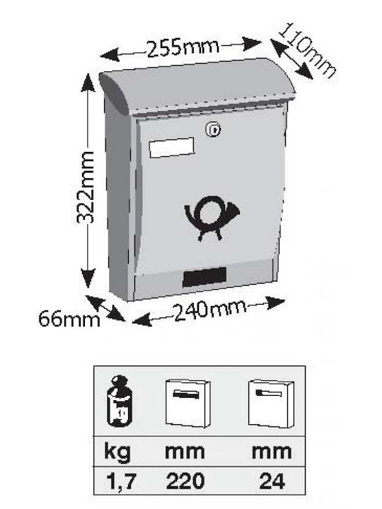 Viometal LTD Limoges 309 Outdoor Mailbox Inox Inox 24x7x32cm 0297
