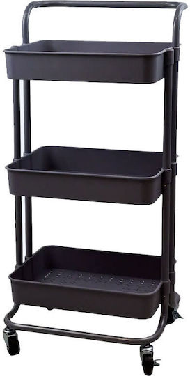 Sidirela Soni Kitchen Trolley Metallic 3-Tier Black 42x39x86cm