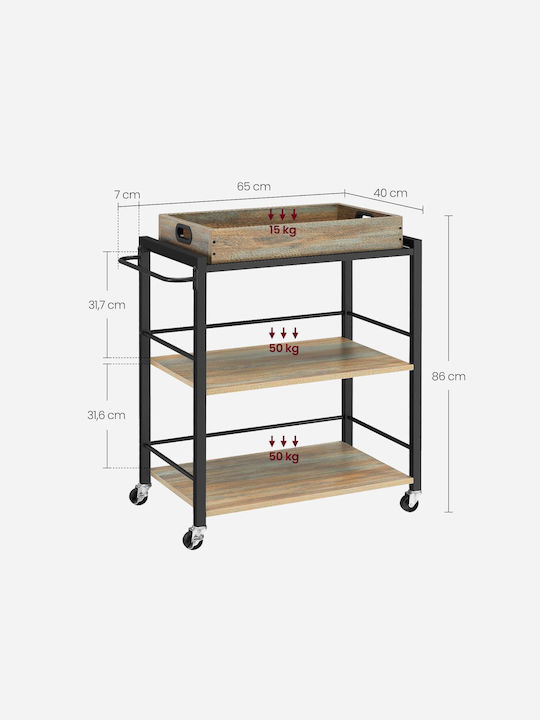 Vasagle Metallic Kitchen Trolley 3 Tiers Brown 72x40x86cm